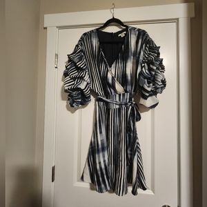 Bar III Womens Mirage Striped Ruffled Sleeve Faux Wrap Dress Lined size XL